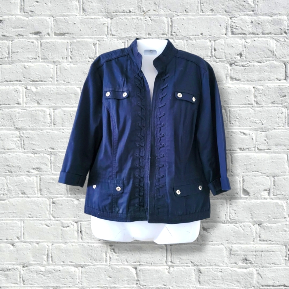 Dress Barn | Cute Y2K Navy Blue 3/4 Sleeve Jacket (SIZE M)
